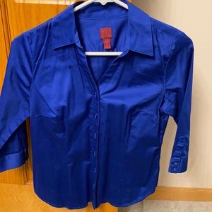 Petite XS stretch royal blue 3/4 button up